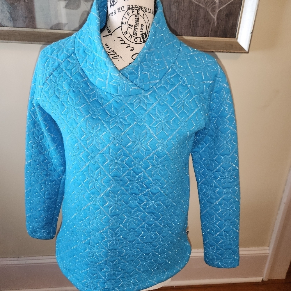 T By Talbots Turquoise Quilted Cowl Neck Top